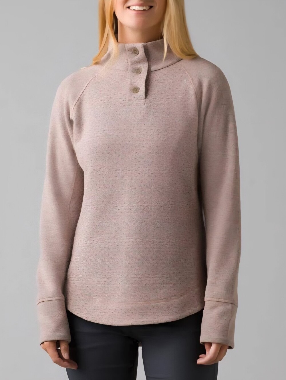 Sz M Prana Wool Blend Frozen Falls Button-Neck Sweater in Blush Pink / Soft Musk